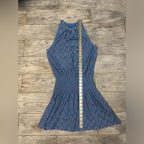 NWT RAMY BROOK Paris Jacquard Metallic Chevron Sleeveless Blue Boho Dress Sz M - Picture 15 of 16